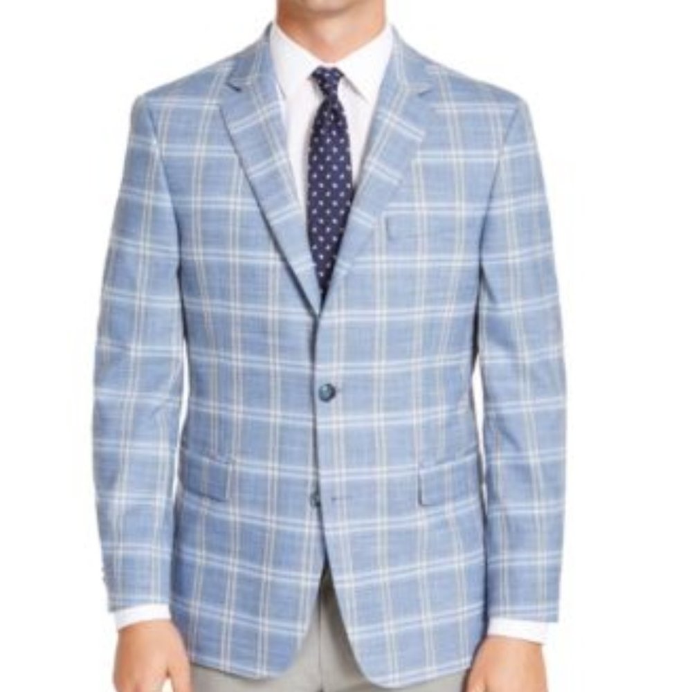 Men's Slim-Fit Blue Plaid Blazer